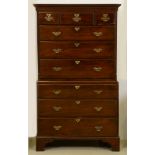 A George III mahogany chest on chest,  the upper part with cavetto cornice and fitted with moulded