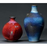 Studio Pottery. Peter Sparrey - Two vases, stoneware with flambe or mottled blue and olive high