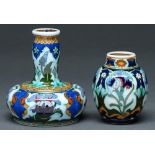 Two Rosenburg art pottery Iznik style vases, c1910, 80 and 110mm h, printed mark, painted artist's