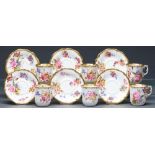 A set of six Hammersley & Co coffee  cups and saucers, second quarter 20th c, decorated with flowers