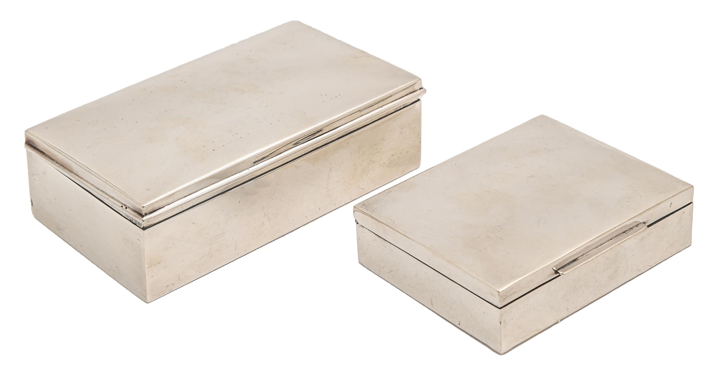 Two Continental silver cigarette boxes,  cedar lined, 10 and 14cm l, control marks, mid 20th c Light