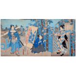Toykuni III / Kunisada (1786-1864) - Eastern Genji Morning Glories 1862, 28.3 x 57cm, unframed Small