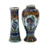 Two Rosenburg art pottery vases, c1910, painted with pansies in reserves, 15 and 16.5cm h, printed