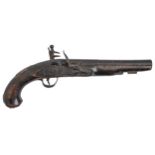 An English 16 bore silver-mounted flintlock pistol, the steel barrel octagonal at the breech and