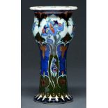 A Rosenburg art pottery vase, c1910, of naturalistic form, painted with irises on sinuous stems,