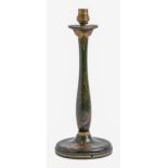 A green japanned table lamp, c1930, on weighted foot, 33cm h excluding bulb holder Light wear