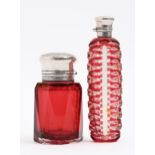 A Victorian silver mounted cranberry glass scent bottle, stopper, 68mm h, maker M Brothers,