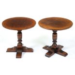 A pair of Titchmarsh & Goodwin oak pedestal tables, 45cm h; 46cm diam Good second hand condition