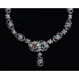 An Austro Hungarian emerald, diamond and pearl revivalist jewelled silver and enamel necklace,