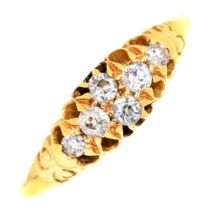 A six stone diamond ring, early 20th century, in gold, unmarked, 2.6g, size J