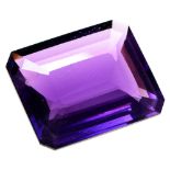 An unmounted step cut amethyst, 37 x 44mm, 200ct  A Private Collection of Jewellery, lots 300-345 Of