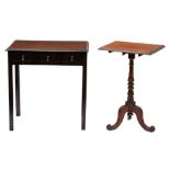 A Victorian mahogany tripod table, with associated rectangular top, 72cm h; 33 x 47cm and a George