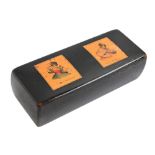 A Victorian black painted sycamore snuff box, possibly Scottish,  the lid painted in polychrome with
