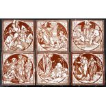 A set of six Mintons China Works 6 inch tiles from the New Testament Series designed by John Moyr