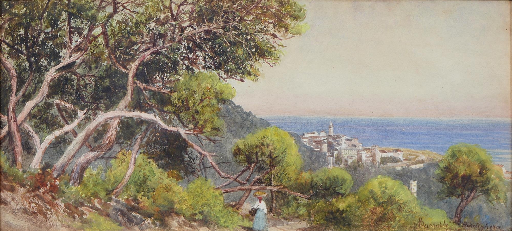 Madeline Barrable, late 19th c - Bordighera, [Italy], signed, titled and dated 1888, watercolour, 20