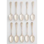 A set of ten George IV silver teaspoons, Old English pattern, by William Chawner, London 1827,
