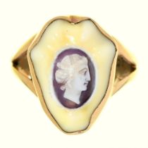 A cameo ring, in gold marked 9ct, 4g, size K Light wear