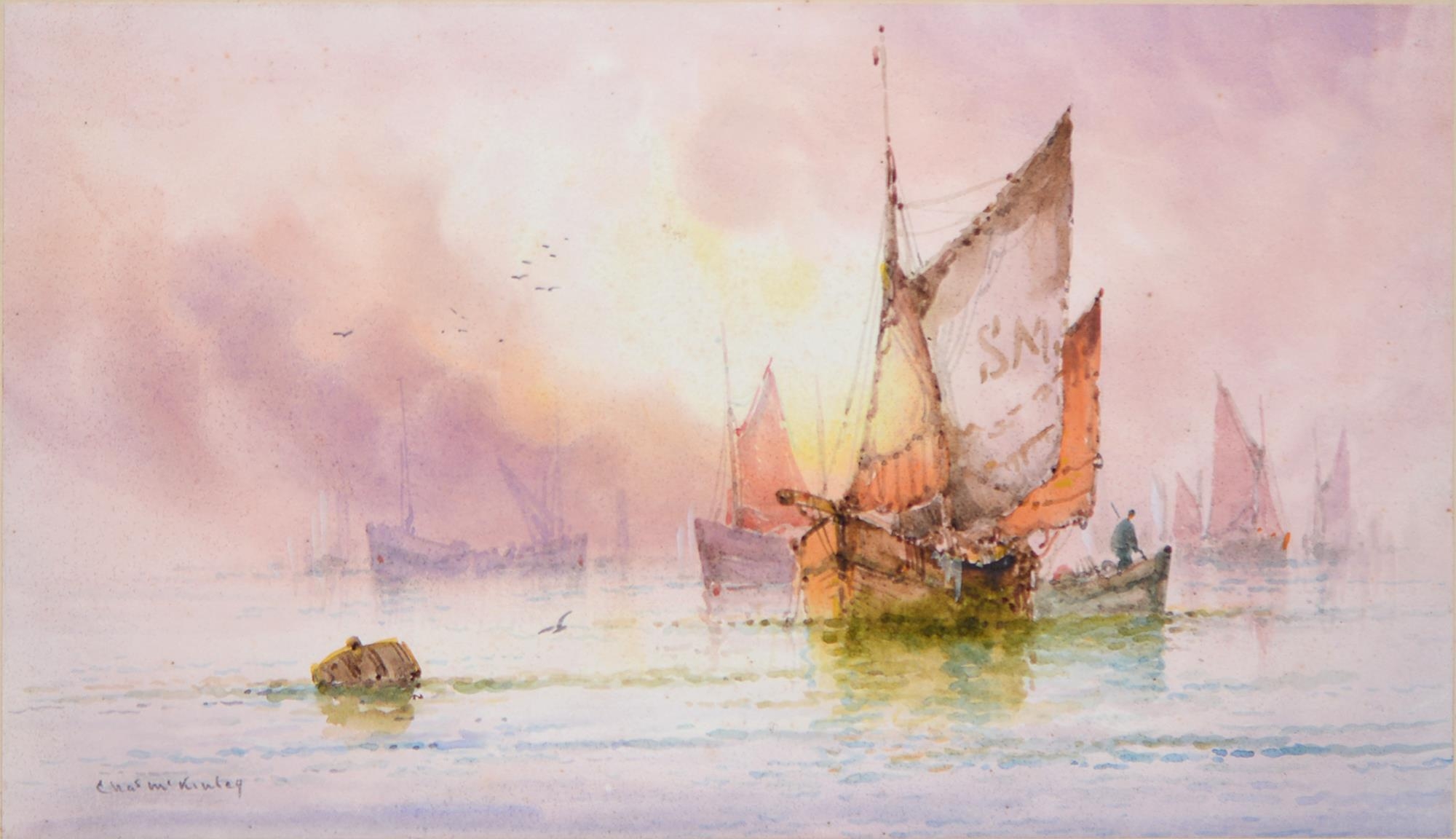 Charles McKinley - Harbour Scenes at Sunrise and Sunset, a pair, both signed, watercolours, 17 x - Image 4 of 6