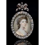 English School, late 18th c - Portrait Miniature of a Young Woman, with light brown hair in a lace