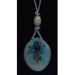 Amalric Walter. A pate de verre pendant, c1925, moulded with a fly, 37mm, moulded mark AW on the