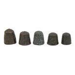 Five brass miniature thimbles, 17th c and earlier, 18mm h and smaller Good condition