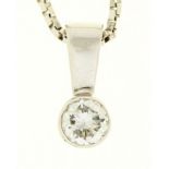 A diamond pendant,  with round brilliant cut diamond, in white gold collet, 11mm h overall, on