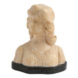 An alabaster bust of a young woman, early 20th c, on serpentine base, 18cm h Slightly scratched