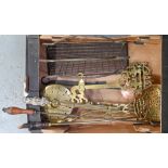 A Victorian brass cream skimmer, pierced with crown, 52cm l, several toasting forks, an unusual