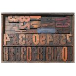 British Letterpress Printing. A case of wood type, (woodletter) first half 20th c