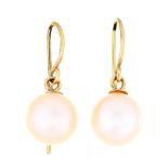 A pair of 8mm cultured pearl earrings,  gold wire loops, marked 14k, 2.1g Good condition