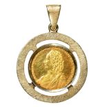 Gold coin. Austria, Maria Teresa Ducat re-strike, mounted in a gold pendant marked 585, 3.8g