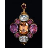 A foiled gem set gold brooch-pendant, early 19th c, 55mm overall, 15.1g A Private Collection of