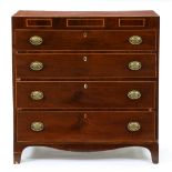 A Victorian mahogany and line inlaid chest of drawers,  with oval brass handles, 105cmh; 47 x