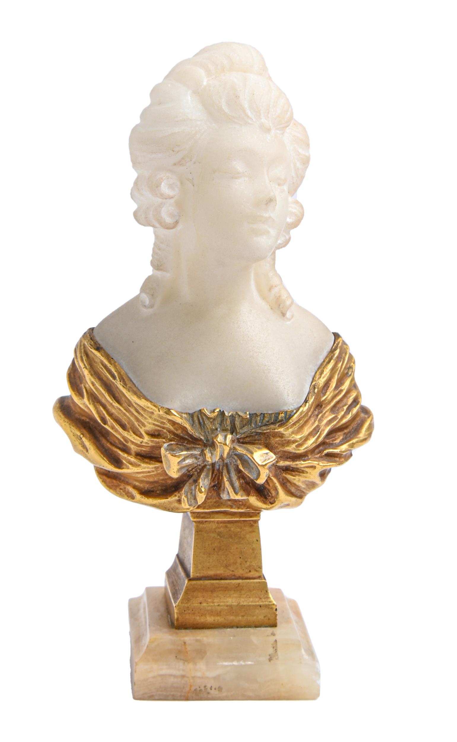 Dominique Alonso. Bust of a young woman, early 20th c, marble and gilt bronze on onyx base, 16cm h