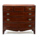 A Victorian bow fronted mahogany and line inlaid chest of drawers, 106cm h; 60 x 120cm