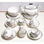 A New Hall bone china tea and coffee service, c1810, bat printed with Bridges and Rivers and