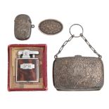 A Victorian silver vesta case, 43mm h, by J Grinsell, Birmingham 1899, a silver purse by another,
