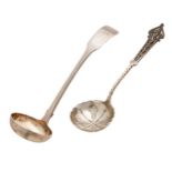 A Scottish William IV silver toddy ladle,  Fiddle pattern, by William Marshall, Edinburgh 1834 and a