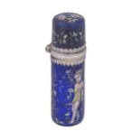 A French silver and Limoges enamel scent bottle, late 19th c,  painted with a child and flowers on a