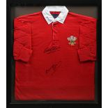 Sport. Gareth Edwards and Barry John – Wales Rugby shirt, signed, framed Good condition. The reverse