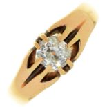A diamond ring,  with cushion shaped old cut diamond, in gold, marked 18ct, 4.5g, size P Back