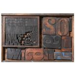 British Letterpress Printing. A case of wood type, (woodletter) first half 20th c, including 'A'