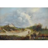 English School, 19th c - A Bend in the Road, indistinctly signed, oil on canvas, 32 x 47cm