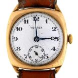 A Vertex 9ct gold cushion shaped gentleman's wristwatch, calibre 59 movement, 30 x 30mm,