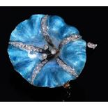 Henri Vever. An Art Nouveau diamond and gold and translucent blue enamel flower brooch, c1900, 35mm,