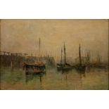 Adam Knight (1855-1931) - Fishing Boats in a Harbour, signed, oil on canvas, 28 x 44cm and another