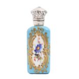 A French silver mounted  porcelain scent bottle, late 19th/early 20th c, painted with a bird or