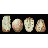 Four Chinese jade pebble carvings, including Shouxing, 68-92mm h Good condition