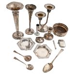 A group of silver articles, George V - Elizabeth II, to include a pair of hexagonal ashtrays,