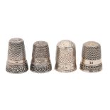 Three Continental silver thimbles, 19th c, 25mm h and smaller, 9.6dwts and a contemporary nickel